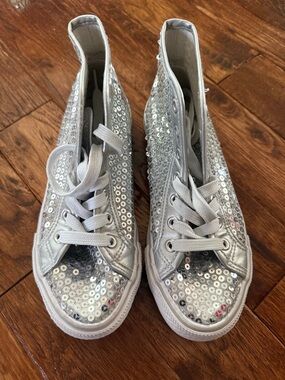 Balera Silver Sequin High-Top Hip Hop Sneakers size 5